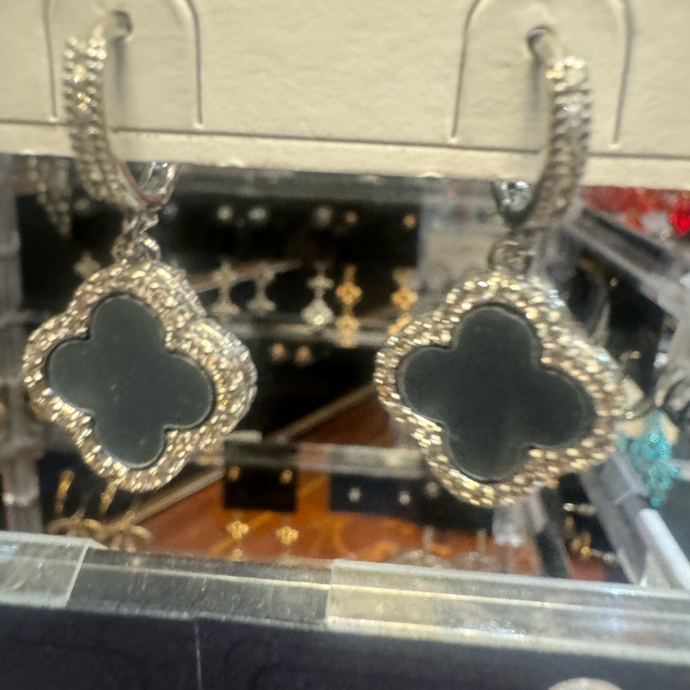 Silver and Black Clover Earrings